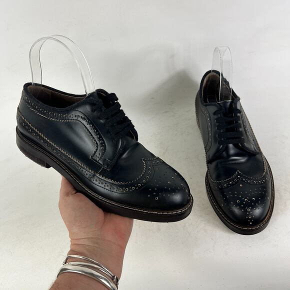 Marni Brogue Wingtip Loafer Oxford Shoes Women's 8 Black Leather Low Top - Picture 1 of 11